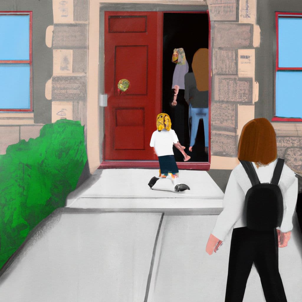 Digital art, As the person enters a classroom different from their own, they see the set of School of Rock being filmed with an older cast, and though they don't like it they can't help but watch as they walk out the door and into the street.