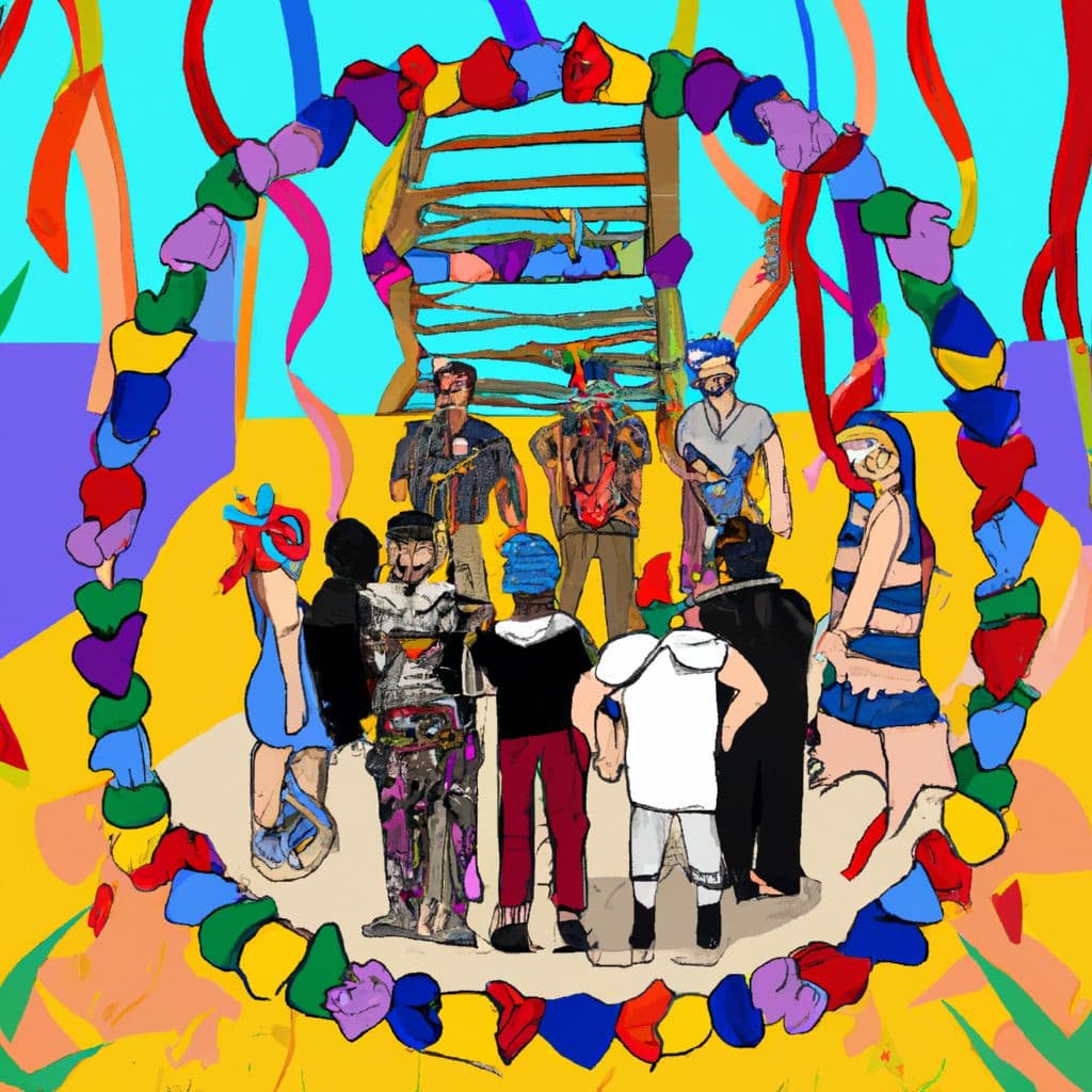 Digital art, A group of individuals dressed as gang members stand on a colorful playground, exchanging vows and celebrating their union in a joyous and unconventional wedding ceremony.