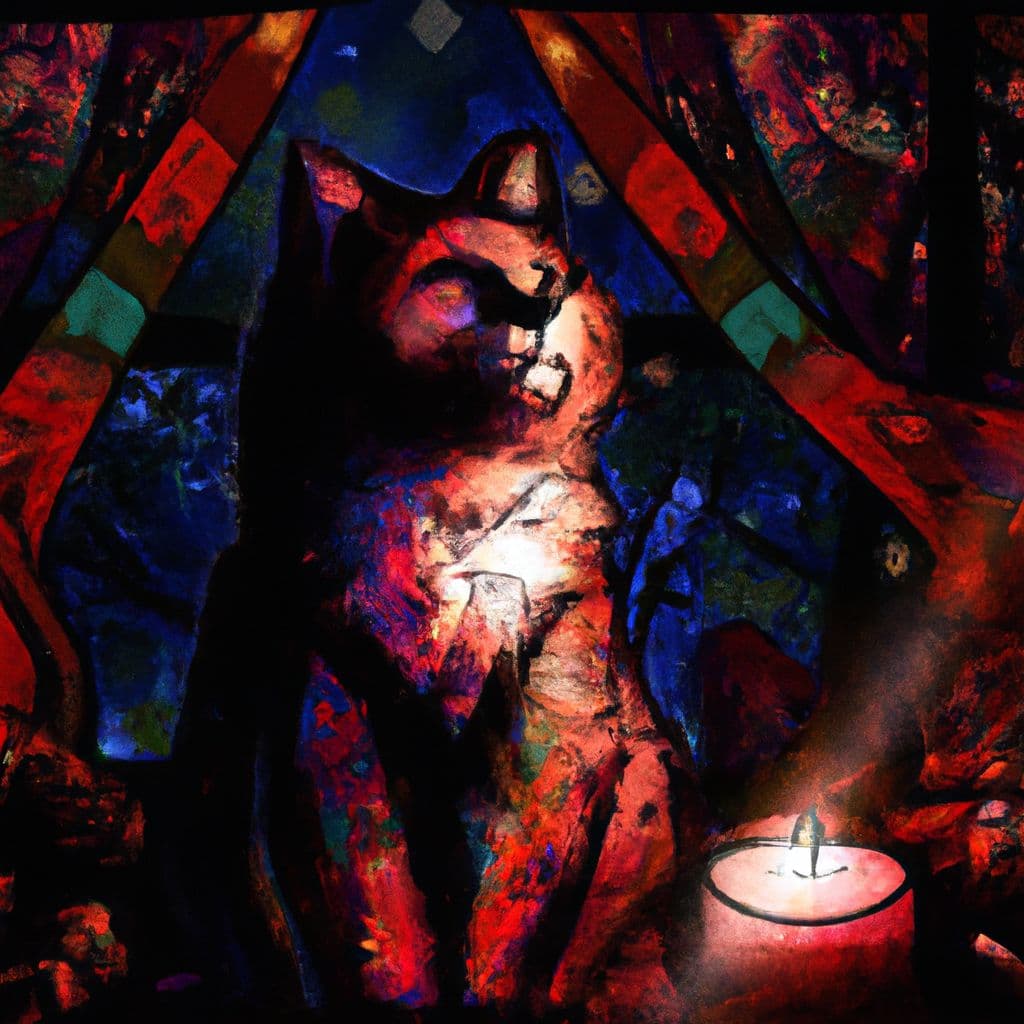 Digital art, As the dreamer's cat, Orion, mysteriously finds her way back home, she appears larger than life, initially causing apprehension, but as she shrinks to normal size, the dreamer's excitement builds, leading to a heartfelt reunion, although one of Orion's eyes bears an intriguing silvered hue.