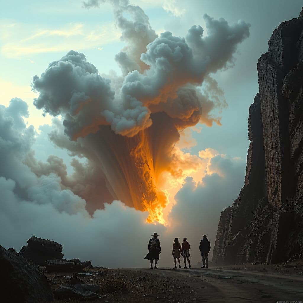 Surreal dream scene, cinematic and atmospheric, digital art: A surreal, dreamlike landscape where diverse memories exist as distinct people from different eras interacting and creating shifting worlds, blending time periods and emotions in an abstract, ethereal space.